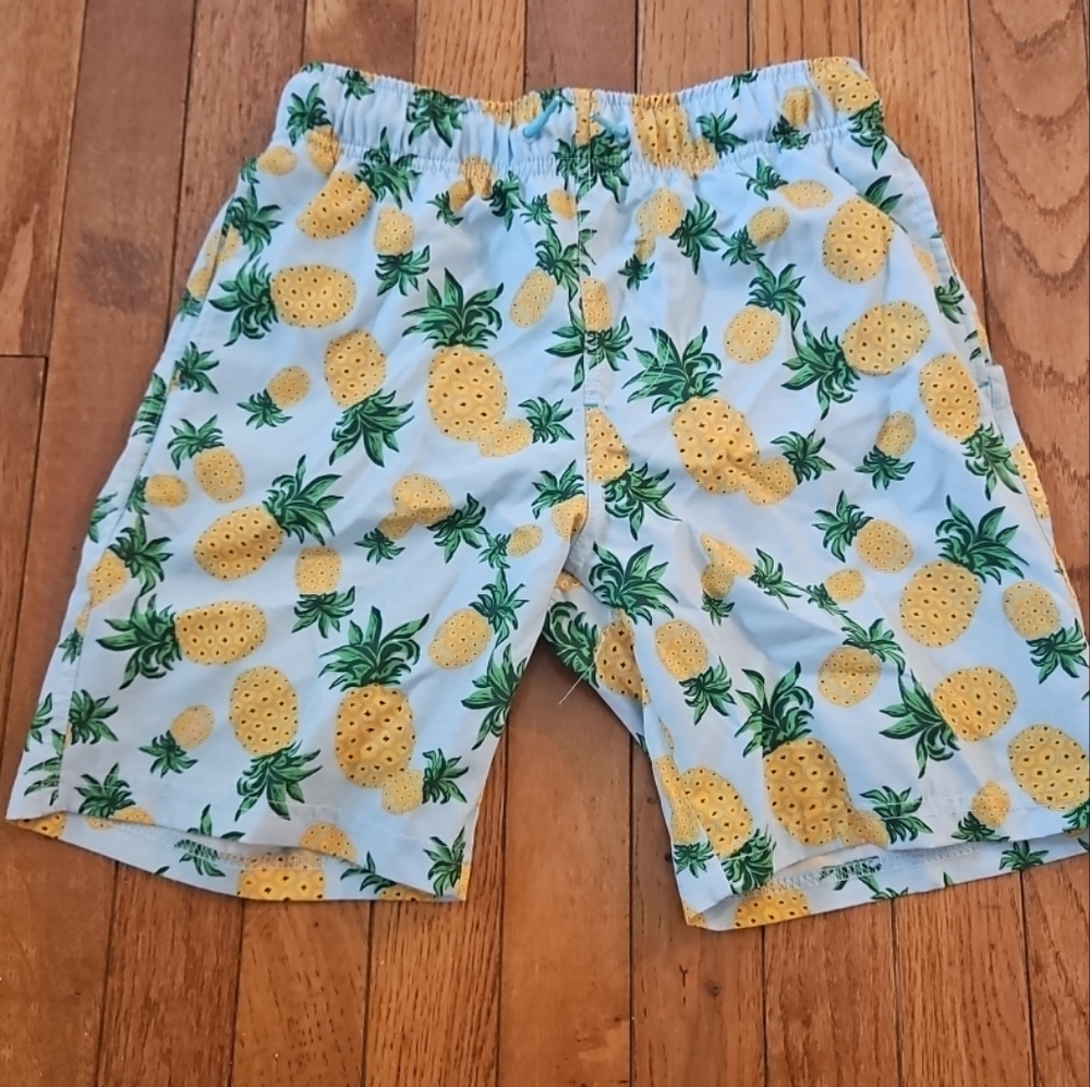 Caribbean Joe Board Shorts Swim Trunks Boys 10 Pineapple Print Mesh Lined